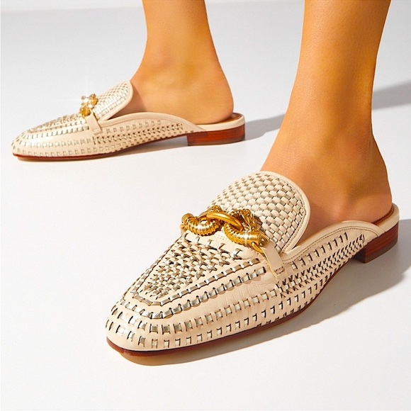 Tory Burch Jessa loafers backless mules clogs woven leather horsebit loafers - Picture 1 of 9